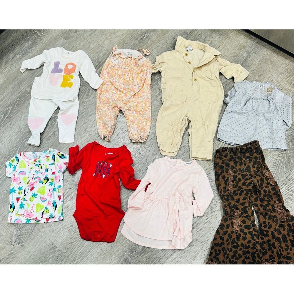 Carters Bundles Baby Girl Clothes Bundle 6-12M Floral Leopard Romper 8pc Lot